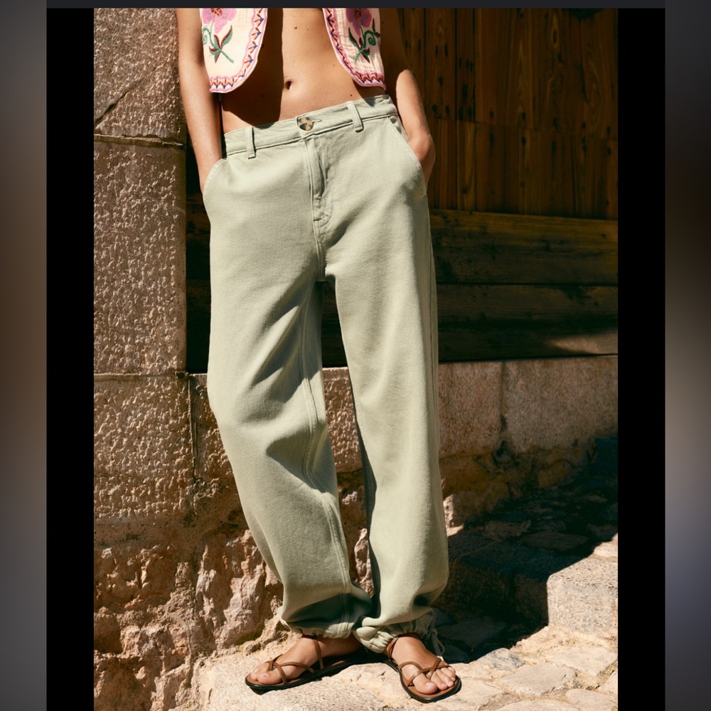 Zara Green High-Waisted Pants